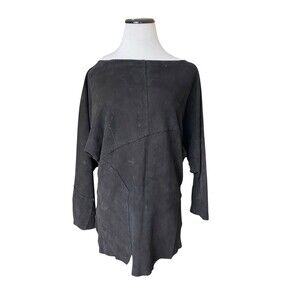 Vintage ERDA Deerskin Suede Tunic Top Black Artisan Western Hippie Festival 70s